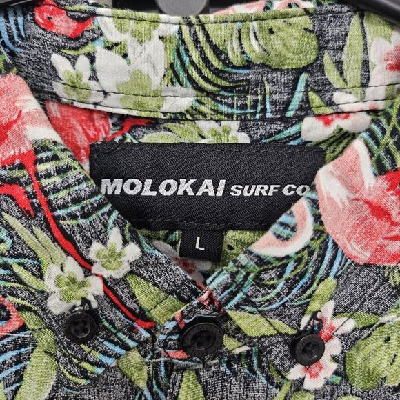 MOLOKAI Surf Hawaiian Shirt Men's Tropical Flamingo Print Button-Down Cotton L - Picture 5 of 10